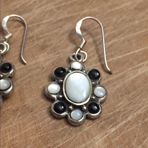 Vintage onyx and MOP 925 silver earrings - Picture 3 of 4